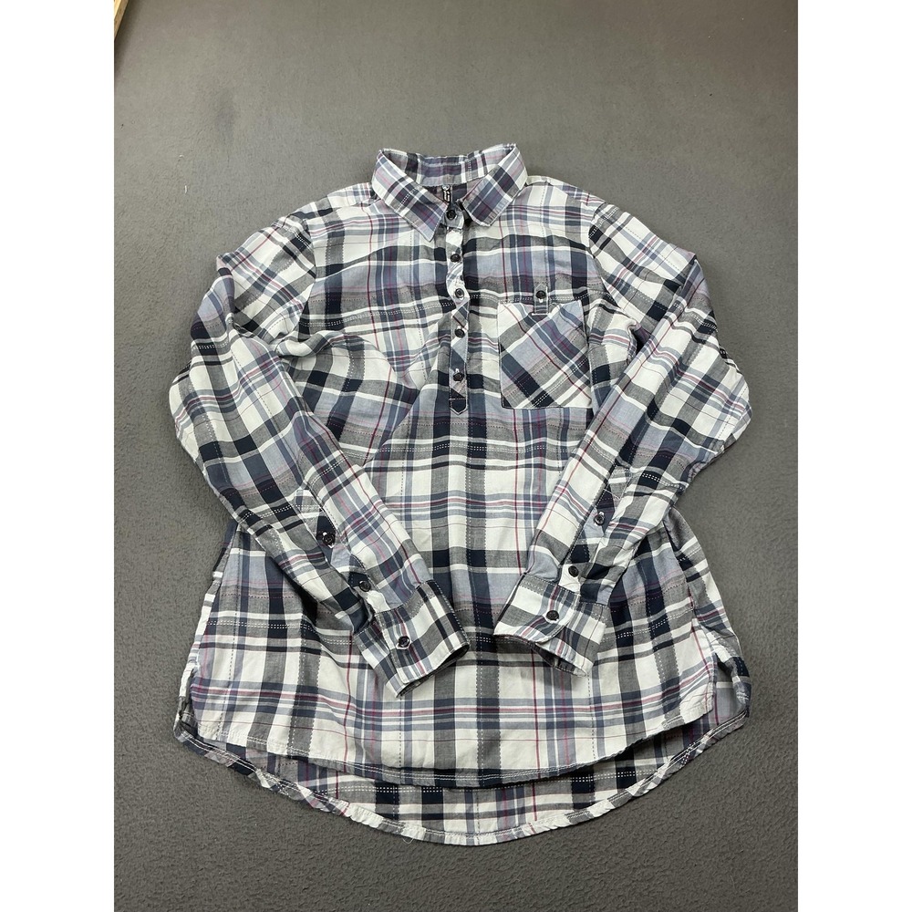 Kuhl Shirt Womens Small Blue Plaid Tunic Button-Up Lightweight Lyocell Pockets